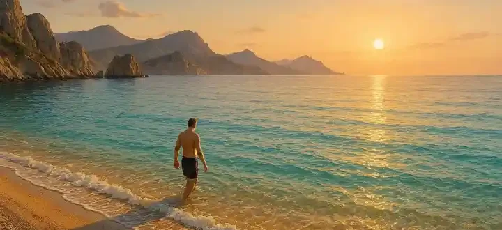 Правильное купание в море Крым вход в воду пляж закат