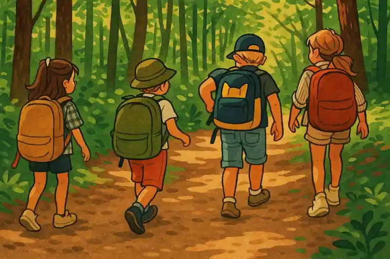 Школьники в походе по Крыму с рюкзаками туристы