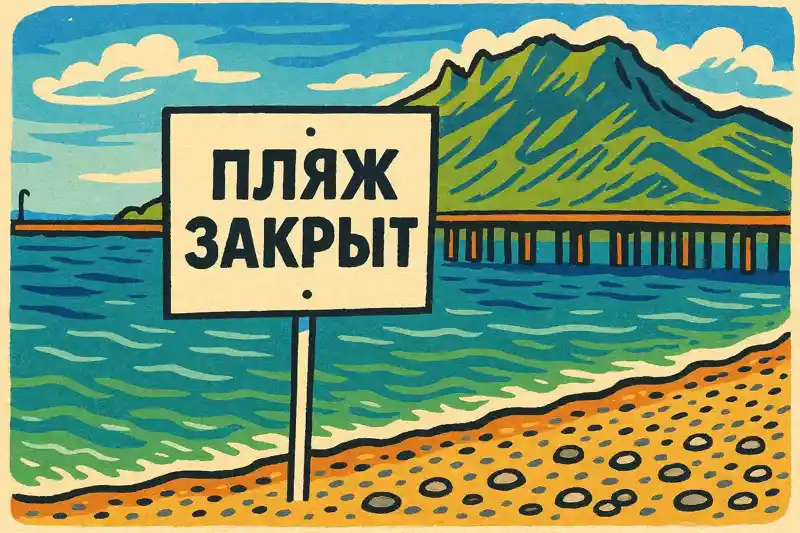 Табличка купание запрещено на пляже Крыма закрытие сезона