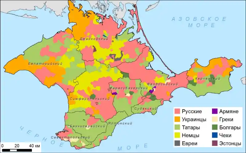 Карта расселения народов Крыма 1920-е русские татары немцы евреи