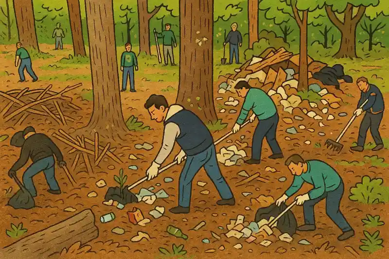 Добровольцы убирают мусор в лесу Крыма субботник