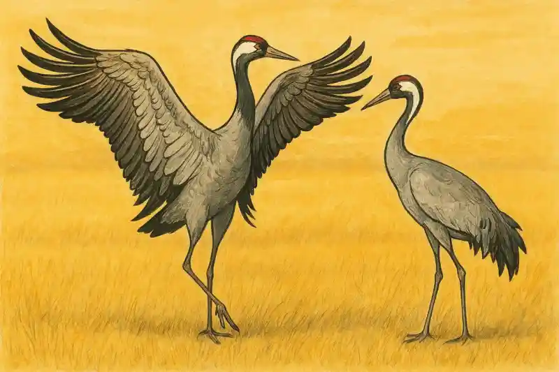 Серый журавль Grus grus крупный план красное пятно на затылке