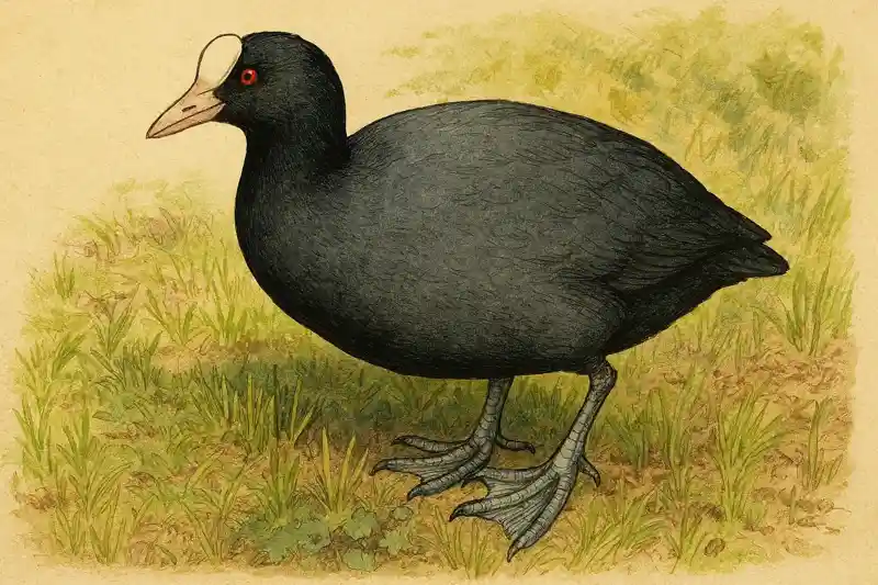 Лысуха Fulica atra белая бляшка на лбу водоплавающая птица